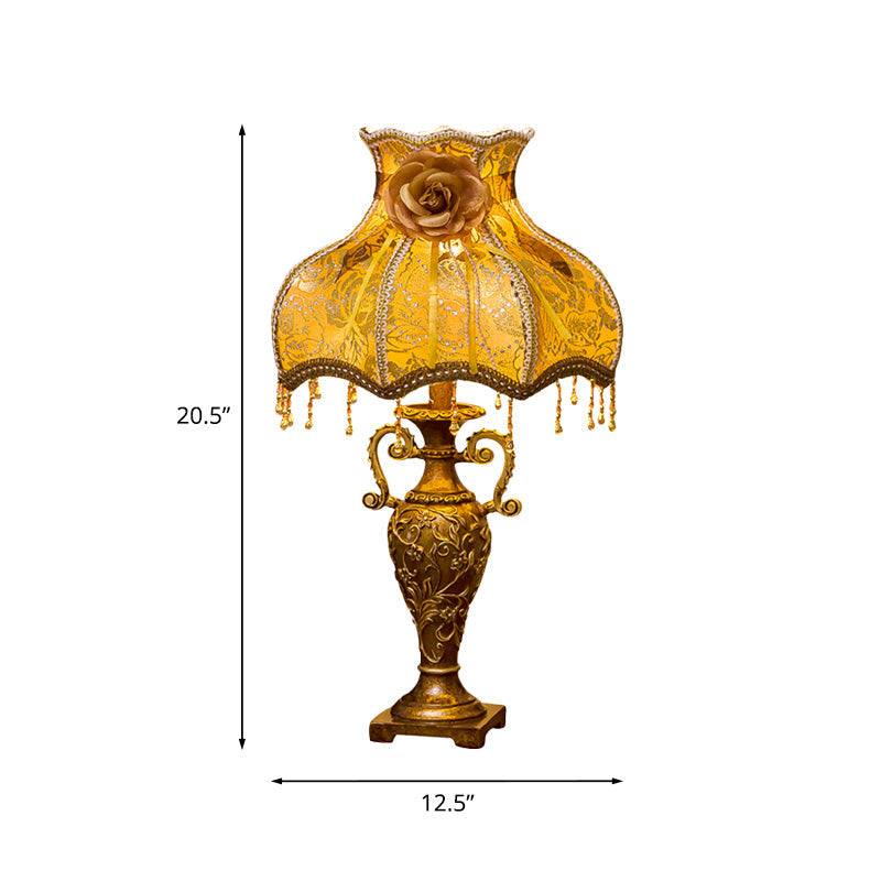 Traditional Two-Handled Vase Table Lamp 1 Bulb Resin Nightstand Light with Curved Fabric Shade in Gold Clearhalo 'Lamps' 'Table Lamps' Lighting' 1034387