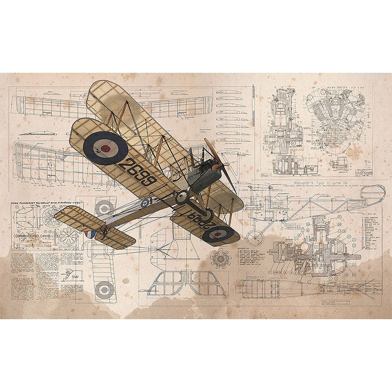 Old Airplane Wall Mural Decal for Children's Bedroom, Neutral Color, Customized Size Available Clearhalo 'Wall Decor' 'Wall Mural' 1036690