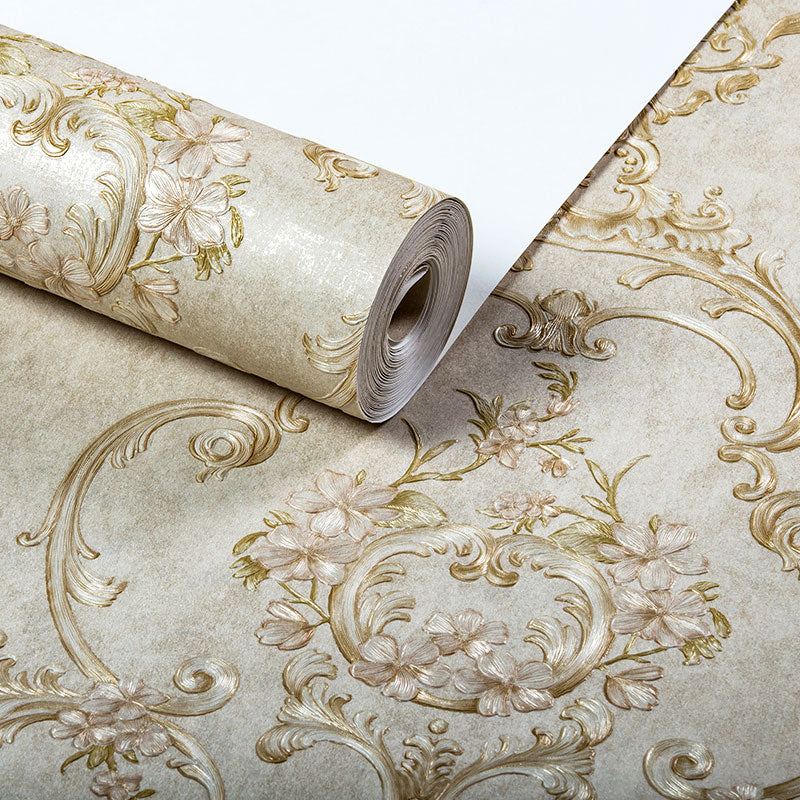 Neutral Color Blossoming Flower Wallpaper Water-Resistant Wall Covering for Guest Room Clearhalo 'Vintage wall decor' 'Vintage' 'Wallpaper' Wall Decor' 1037095