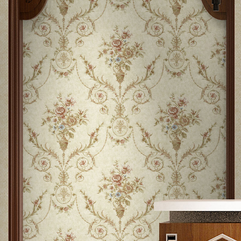 Rustic Blossoms Wallpaper Roll for Guest Room Decoration, 57.1 sq ft. Wall Art in Pastel Color Khaki Clearhalo 'Country wall decor' 'Rustic' 'Wallpaper' Wall Decor' 1037111