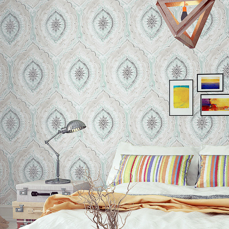 Bohemian Floral Surface Wallpaper in Natural Color Bedroom Wall Covering, 33-foot x 20.5-inch White-Navy Clearhalo 'Wall Decor' 'Wallpaper' 1037312