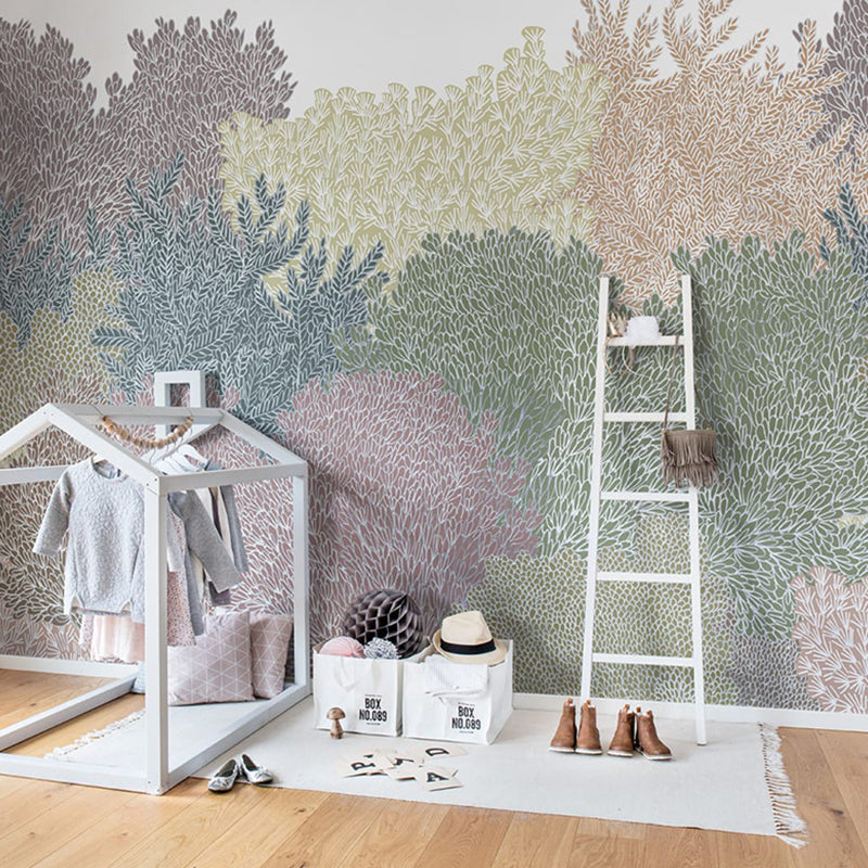 Large Watercolors of Trees Mural for Children Plants Wall Covering in Soft Color, Water-Resistant Clearhalo 'Wall Decor' 'Wall Mural' 1041330