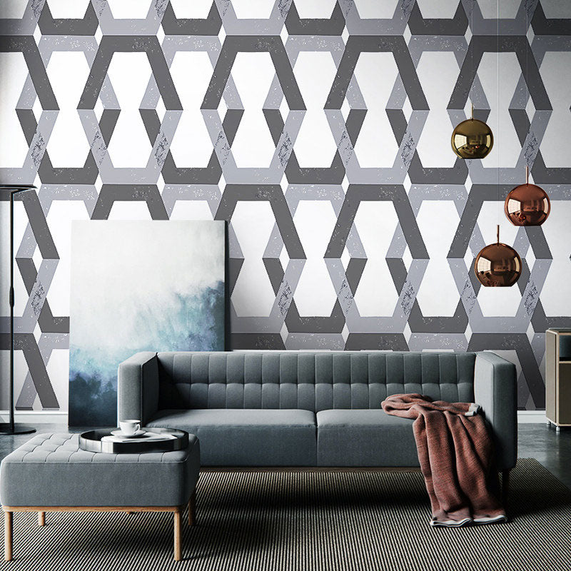 Stain-Resistant Hexagon Wallpaper Roll 33'L x 20.5"W Minimalist Wall Covering for Home Decoration Grey Clearhalo 'Modern wall decor' 'Modern' 'Wallpaper' Wall Decor' 1041954