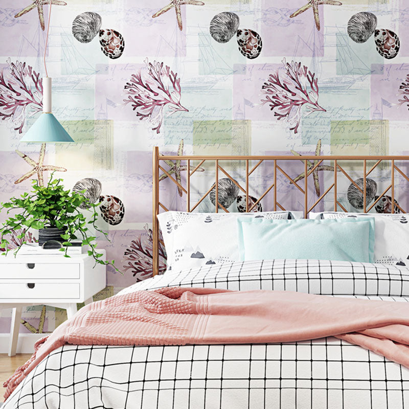 Moisture-Resistant Shell Wall Decor Non-Woven Fabric Wallpaper Roll for Boy's Bedroom Clearhalo 'Wall Decor' 'Wallpaper' 1042039