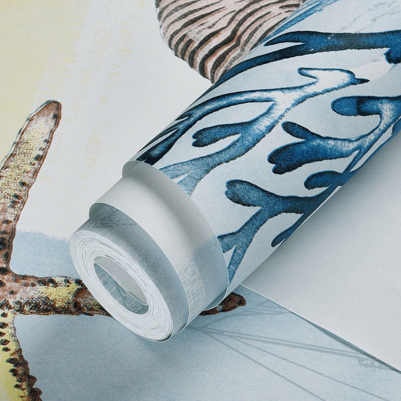 Moisture-Resistant Shell Wall Decor Non-Woven Fabric Wallpaper Roll for Boy's Bedroom Clearhalo 'Wall Decor' 'Wallpaper' 1042044