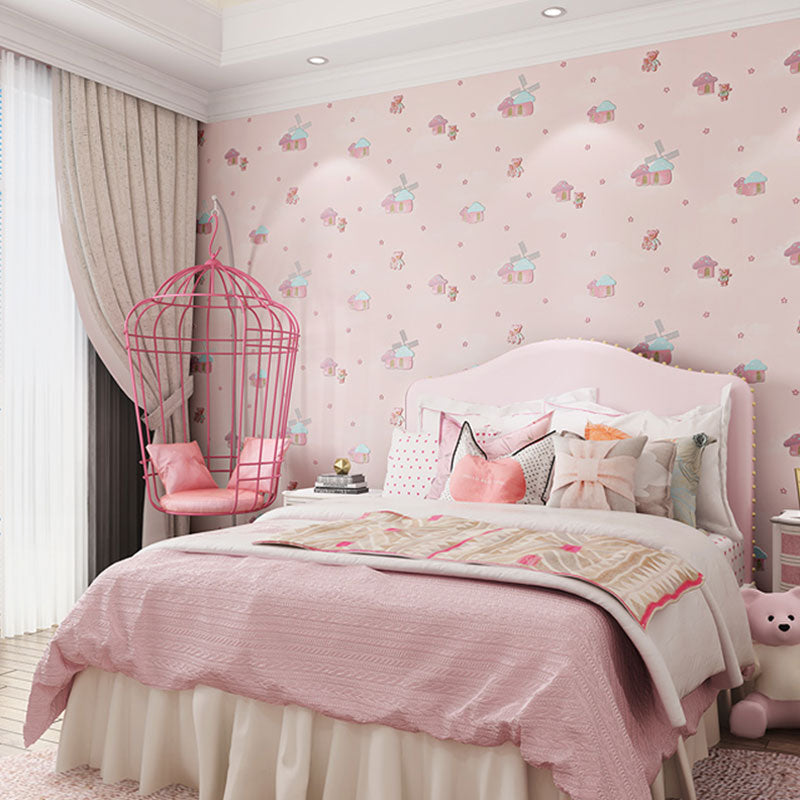 Pastel Color Nordic Wall Art 20.5"W x 31'L Mushroom House Wallpaper Roll for Children's Bedroom Clearhalo 'Wall Decor' 'Wallpaper' 1042052