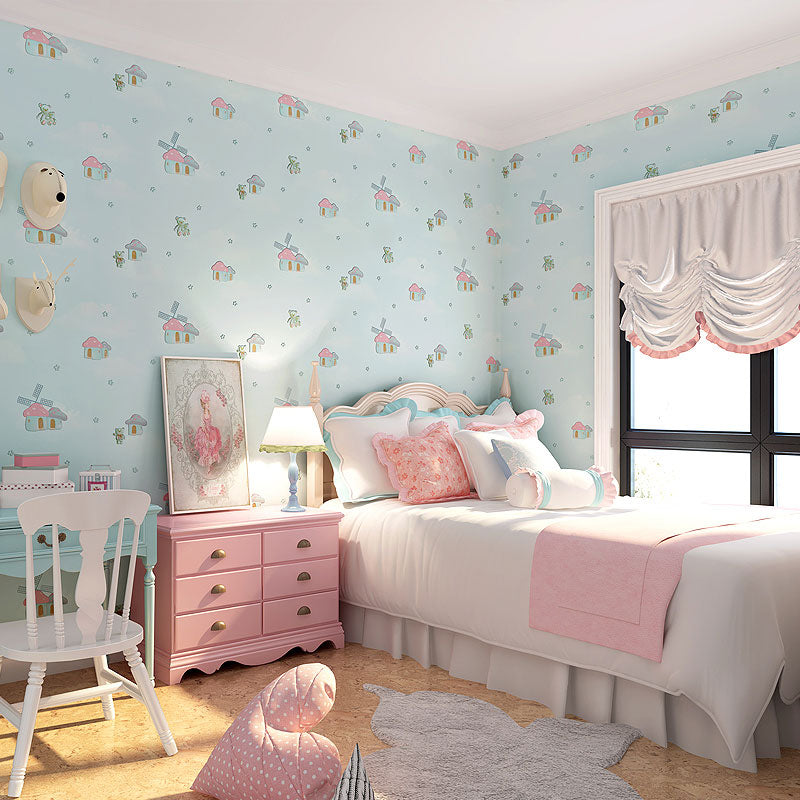 Pastel Color Nordic Wall Art 20.5"W x 31'L Mushroom House Wallpaper Roll for Children's Bedroom Clearhalo 'Wall Decor' 'Wallpaper' 1042055