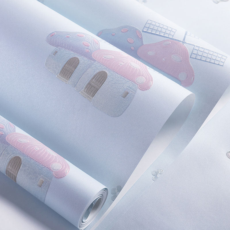 Pastel Color Nordic Wall Art 20.5"W x 31'L Mushroom House Wallpaper Roll for Children's Bedroom Clearhalo 'Wall Decor' 'Wallpaper' 1042056