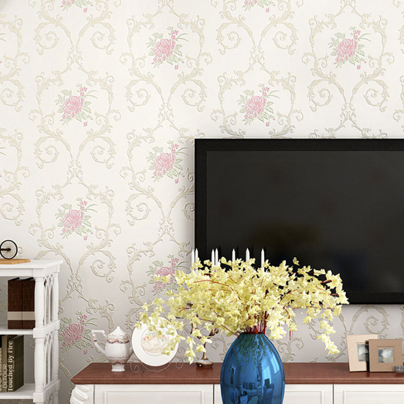 Rural Flowers Self-Adhesive Wallpaper for Accent Wall, 20.5"W x 19.5'L Wall Covering in Natural Color White Clearhalo 'Country wall decor' 'Rustic' 'Wallpaper' Wall Decor' 1042091