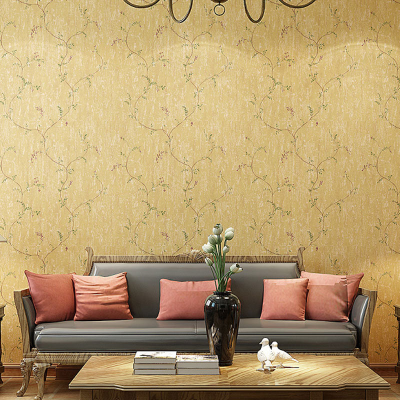 Entwined Flowers Wall Covering in Natural Color Non-Woven Fabric Wallpaper Roll for Accent Wall, 33 ft. x 20.5 in Dark Yellow Clearhalo 'Country wall decor' 'Rustic' 'Wallpaper' Wall Decor' 1042189