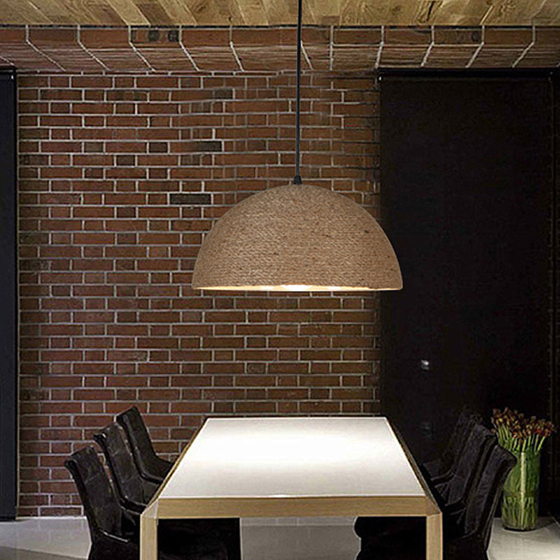 Rope and Metal Domed Ceiling Fixture Vintage Style 1 Bulb Kitchen Hanging Ceiling Light in Beige Clearhalo 'Ceiling Lights' 'Industrial Pendants' 'Industrial' 'Middle Century Pendants' 'Pendant Lights' 'Pendants' 'Tiffany' Lighting' 104380