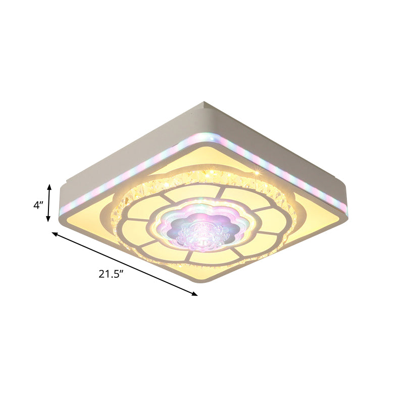 Square Bedroom Close to Ceiling Lamp Nordic Inserted Crystal White Flush Mount Light Fixture with Floral Design Clearhalo 'Ceiling Lights' 'Close To Ceiling Lights' 'Close to ceiling' 'Flush mount' Lighting' 1047304