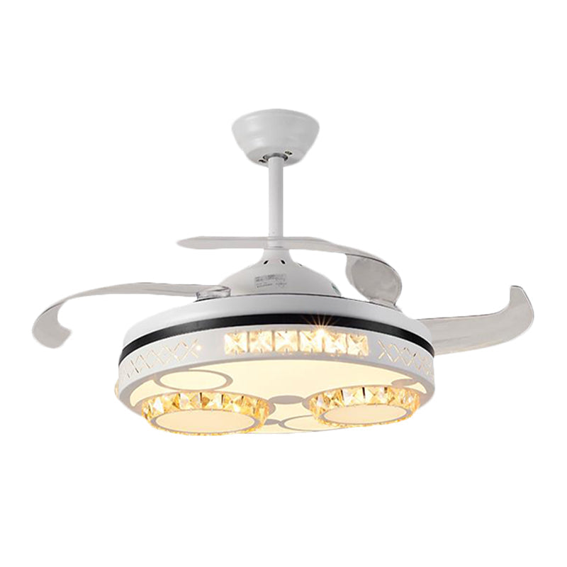 Drum Ceiling Fan Light Traditional 3 Blades 16" Width Crystal Pendant Fan Lighting in White Clearhalo 'Ceiling Fans with Lights' 'Ceiling Fans' 'Modern Ceiling Fans' 'Modern' Lighting' 1047343