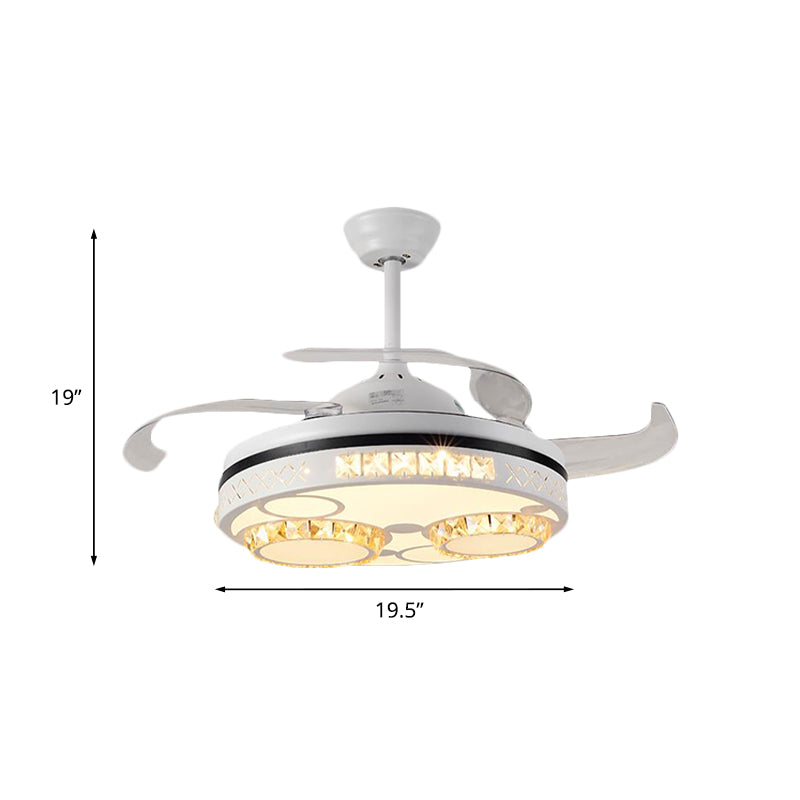 Drum Ceiling Fan Light Traditional 3 Blades 16" Width Crystal Pendant Fan Lighting in White Clearhalo 'Ceiling Fans with Lights' 'Ceiling Fans' 'Modern Ceiling Fans' 'Modern' Lighting' 1047344