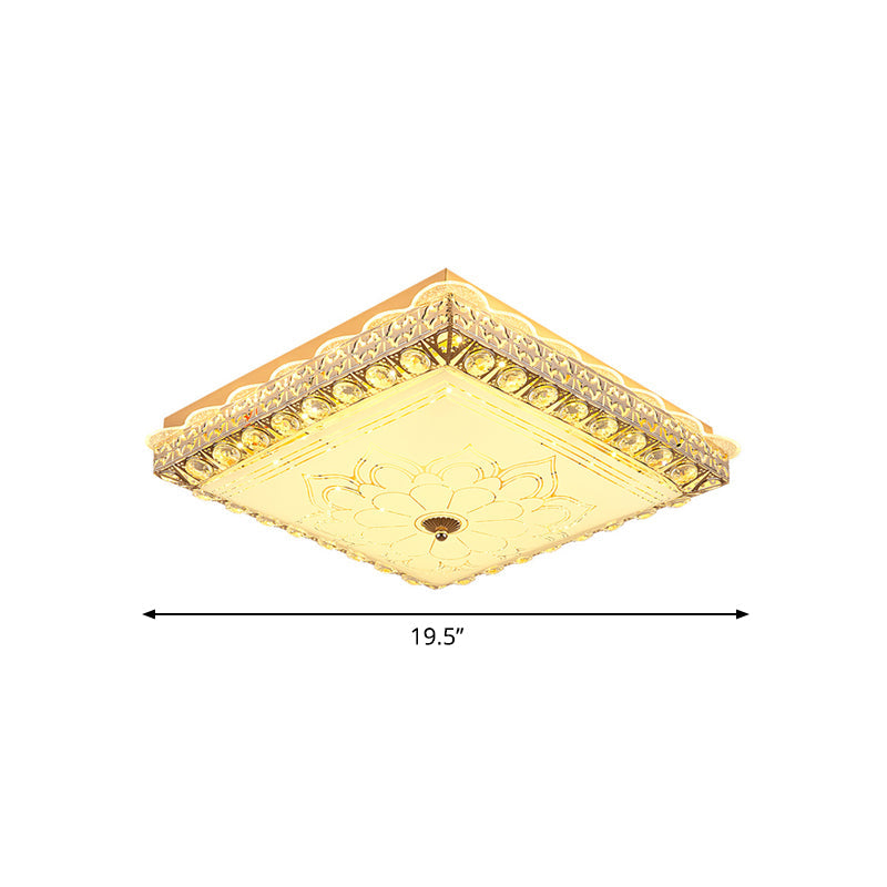 Crystal Block Squared Flush Lighting Modern LED Ceiling Mounted Fixture in Gold for Bedroom Clearhalo 'Ceiling Lights' 'Close To Ceiling Lights' 'Close to ceiling' 'Flush mount' Lighting' 1047392