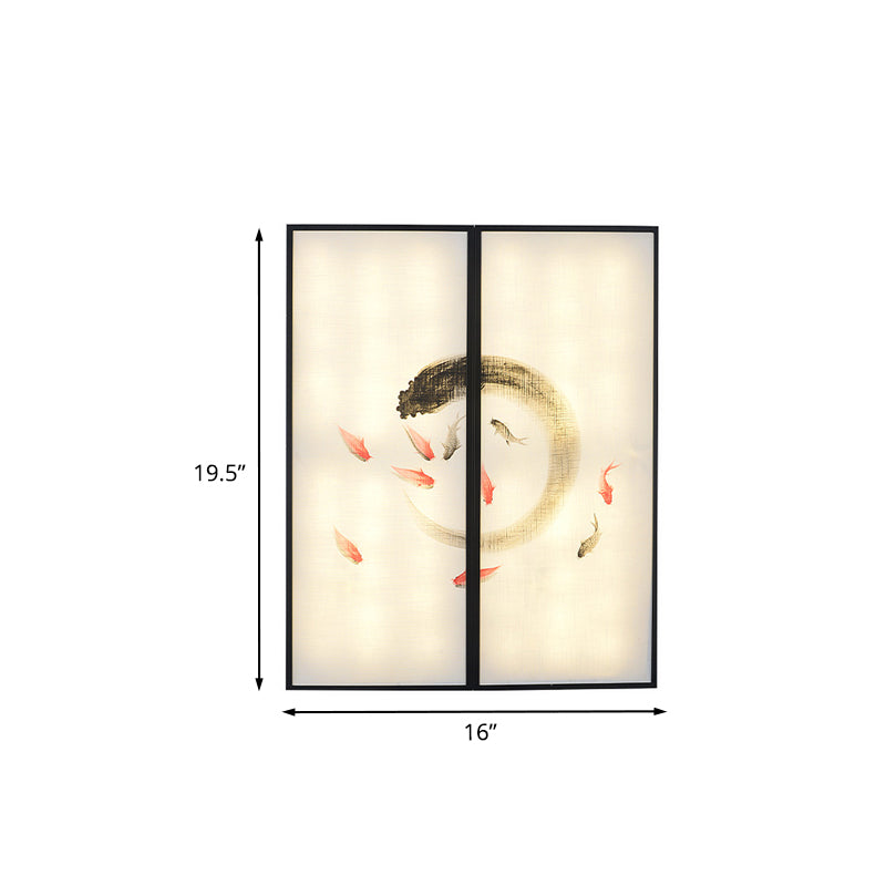 Carp Art Work Bedside LED Mural Lighting Fabric Chinese Style Sconce Light Fixture in Black Clearhalo 'Wall Lamps & Sconces' 'Wall Lights' Lighting' 1047509