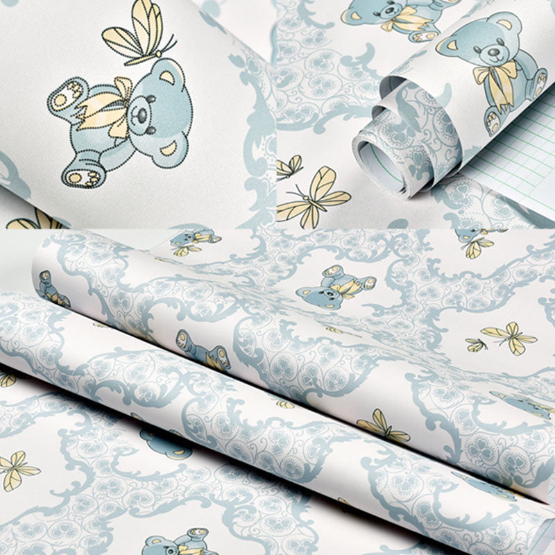 Cartoon Bear Wall Decor in Pastel Color Vinyl Wallpaper Roll for Kid, 23.5-inch x 29.5-foot, Self-Adhesive Clearhalo 'Wall Decor' 'Wallpaper' 1049225