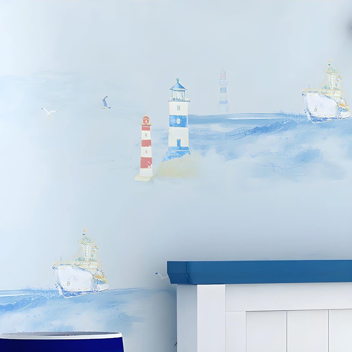 Sailing Boats Wallpaper Roll for Kid's Bedroom Minimalist Wall Covering, 33-foot x 20.5-inch Light Blue Clearhalo 'Wall Decor' 'Wallpaper' 1049273