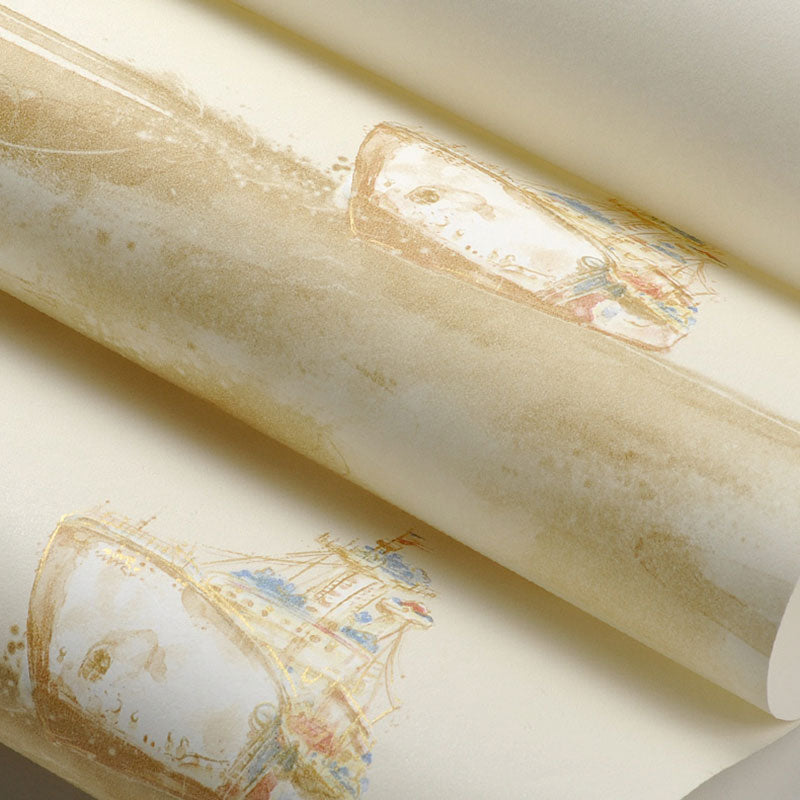 Sailing Boats Wallpaper Roll for Kid's Bedroom Minimalist Wall Covering, 33-foot x 20.5-inch Clearhalo 'Wall Decor' 'Wallpaper' 1049281