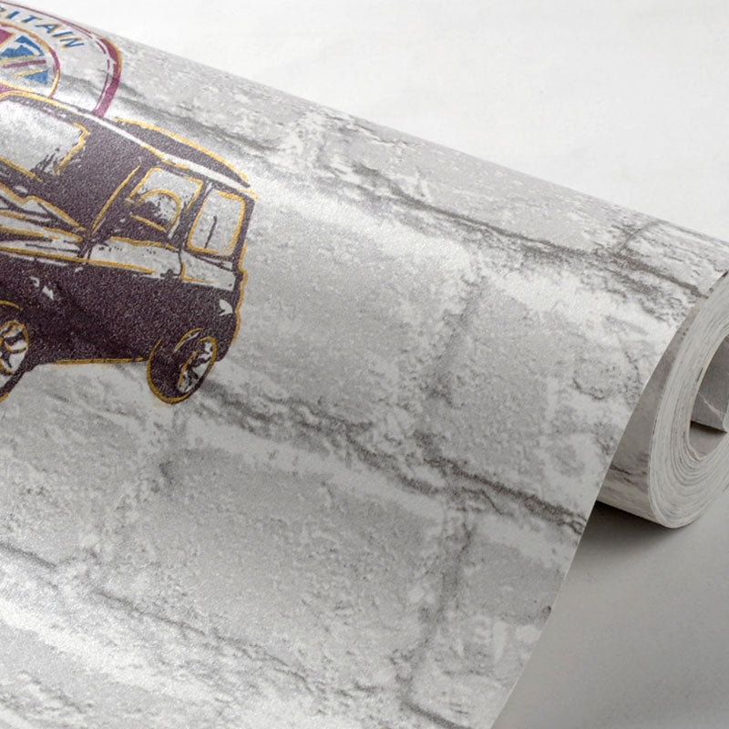 Cartoon Big Ben Wallpaper Roll Non-Woven Wall Decor for Children's Bedroom, 20.5"W x 33'L Clearhalo 'Wall Decor' 'Wallpaper' 1049344