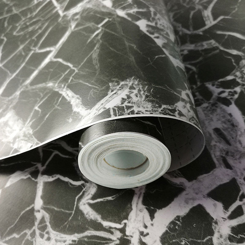 33' x 17.5" Minimalist Wallpaper Roll with Marble Surface Design in Black and White, Peel and Stick Clearhalo 'Modern wall decor' 'Modern' 'Wallpaper' Wall Decor' 1049360