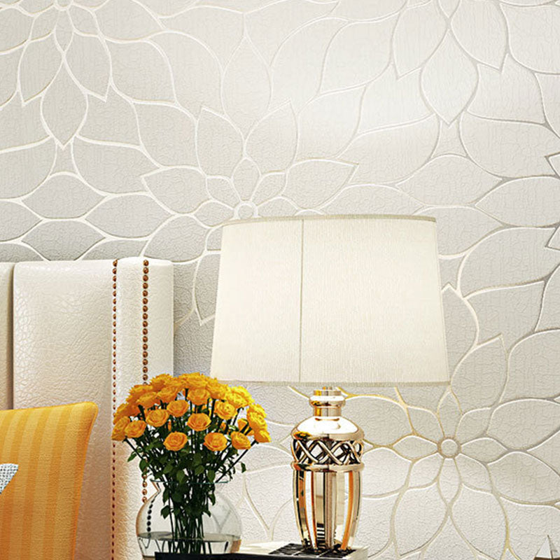 33' x 20.5" Flock Wall Decor in Natural Color Lotus Design Wallpaper Roll, Non-Pasted Clearhalo 'Modern wall decor' 'Modern' 'Wallpaper' Wall Decor' 1049362