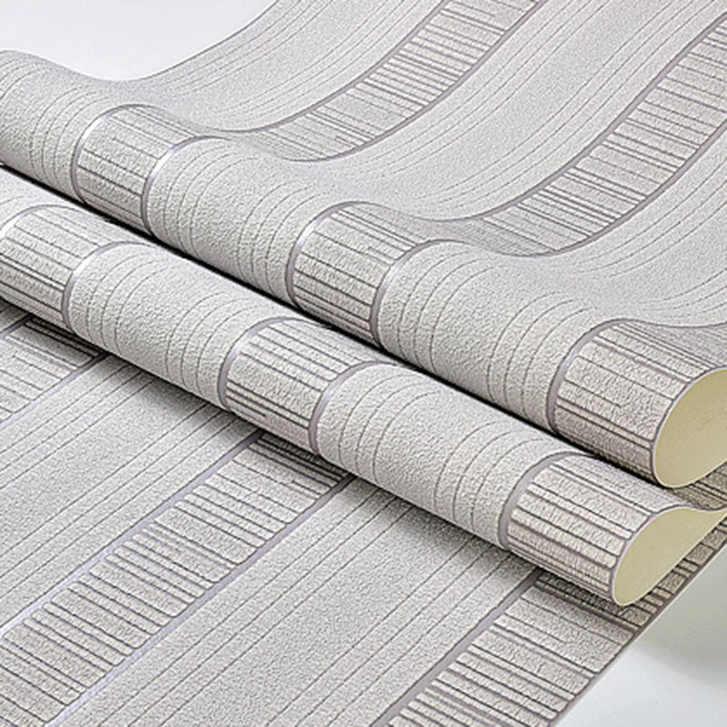 Vertical Stripe Wall Decor Flock Textured Wallpaper Roll for Bedroom, Non-Pasted, 20.5"W x 33'L Silver Gray Clearhalo 'Modern wall decor' 'Modern' 'Wallpaper' Wall Decor' 1049737