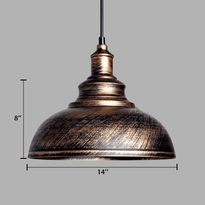 Black/Gray 1 Bulb Hanging Fixture Retro Metal Dome Shade Ceiling Pendant with Adjustable Cord, 12"/14"/16" W Clearhalo 'Art Deco Pendants' 'Black' 'Cast Iron' 'Ceiling Lights' 'Ceramic' 'Crystal' 'Industrial Pendants' 'Industrial' 'Metal' 'Middle Century Pendants' 'Pendant Lights' 'Pendants' 'Rustic Pendants' 'Tiffany' Lighting' 105622