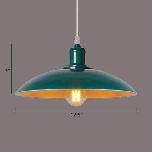 Green/Red 1 Light Ceiling Light Fixture Vintage Stylish Metal Saucer Shade Pendant Lighting over Table Clearhalo 'Art Deco Pendants' 'Cast Iron' 'Ceiling Lights' 'Ceramic' 'Crystal' 'Industrial Pendants' 'Industrial' 'Metal' 'Middle Century Pendants' 'Pendant Lights' 'Pendants' 'Tiffany' Lighting' 105636