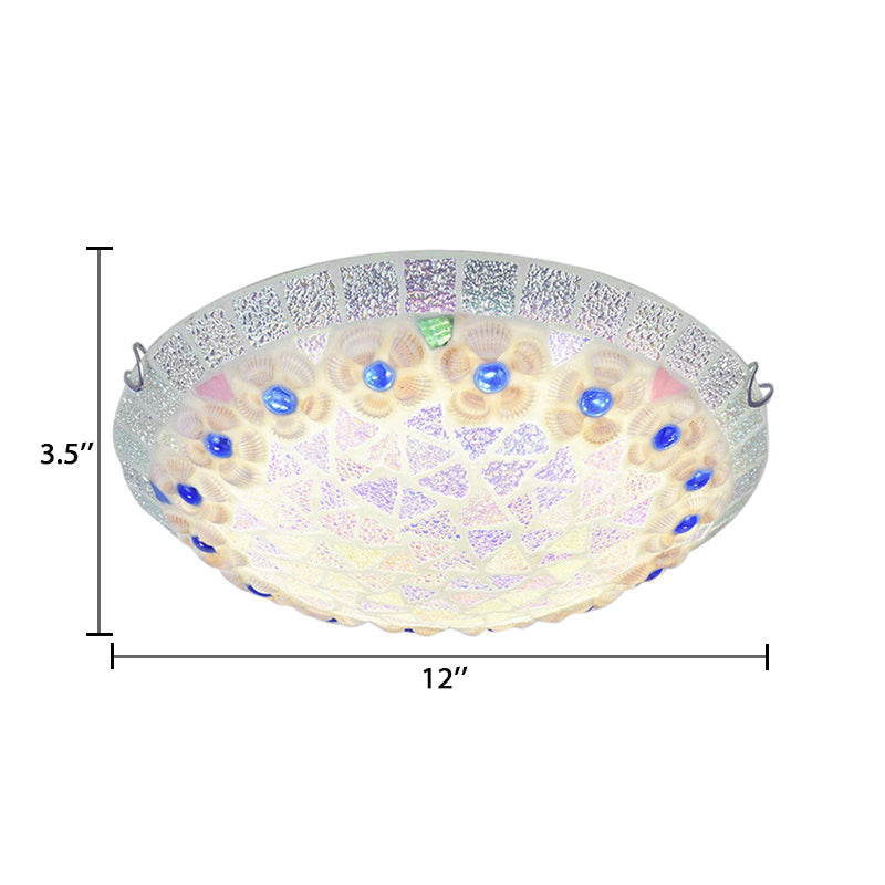 Bedroom Ceiling Lights Tiffany, Mosaic Bowl Flushmount Lighting with Flower and Blue Jewel Decoration Clearhalo 'Ceiling Lights' 'Close To Ceiling Lights' 'Close to ceiling' 'Flush mount' Lighting' 105643