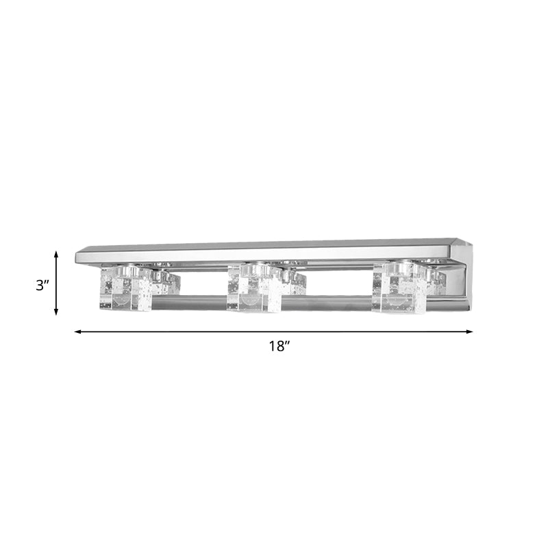 Chrome Finish Linear Vanity Sconce Modern Crystal Cube 2/3 Heads Bath LED Wall Mount Lighting in Warm/White Light Clearhalo 'Modern wall lights' 'Modern' 'Vanity Lights' 'Wall Lights' Lighting' 1062138