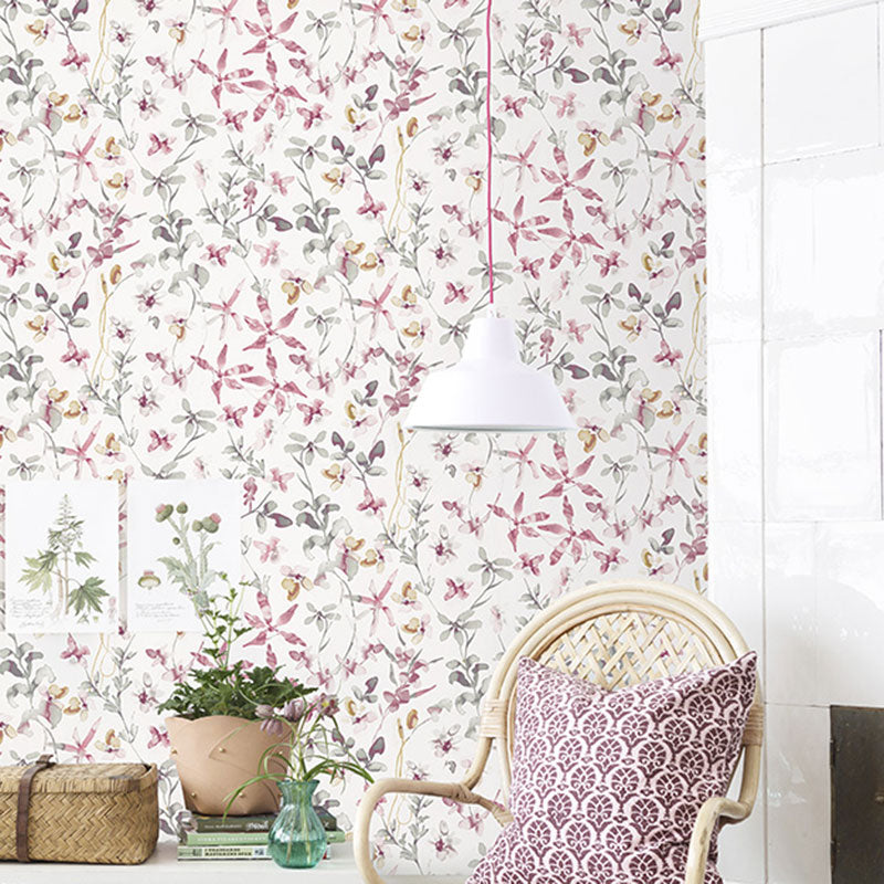 Entwined Leaves Wallpaper Roll for Guest Room Decoration in Neutral Color, 33'L x 20.5"W Pink Clearhalo 'Country wall decor' 'Rustic' 'Wallpaper' Wall Decor' 1062234