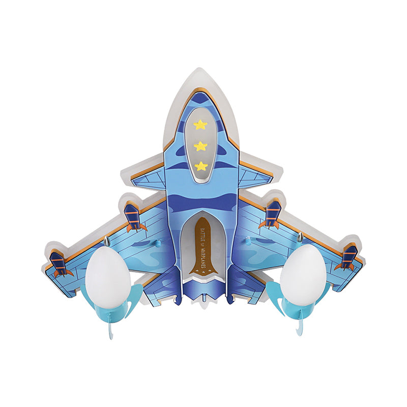 Aircraft-Shape Flush Mount Fixture Cartoon Acrylic LED Blue Flushmount Lighting with Bullet Frosted Glass Shade Clearhalo 'Ceiling Lights' 'Close To Ceiling Lights' 'Close to ceiling' 'Flush mount' Lighting' 1062359