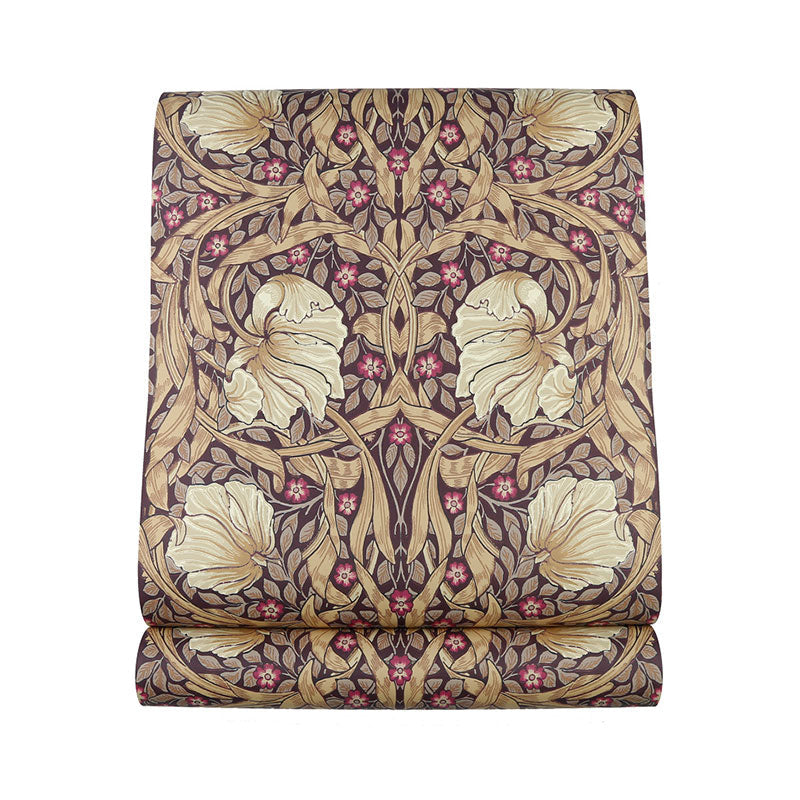 57.1 sq ft. Rural Wallpaper Roll for Bedroom Decor with Garden Flowers Design in Dark Red Clearhalo 'Country wall decor' 'Rustic' 'Wallpaper' Wall Decor' 1062435