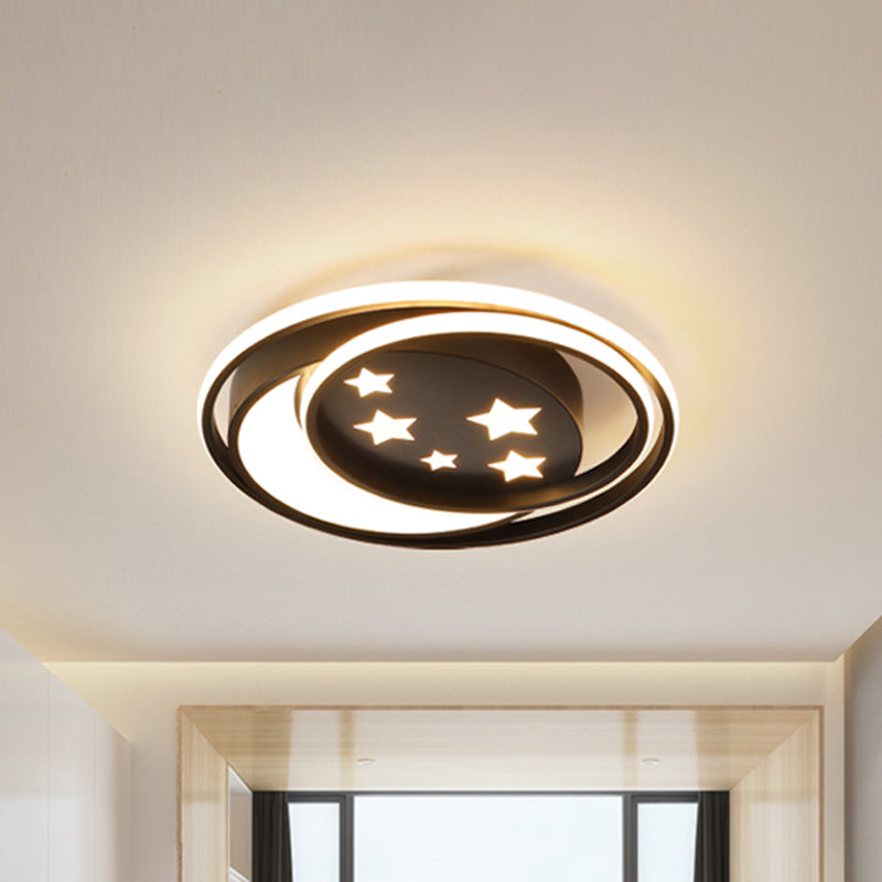 Black Finish Round Flush Mount Fixture Nordic LED Acrylic Flushmount Lighting with Star Pattern for Bedroom Clearhalo 'Ceiling Lights' 'Close To Ceiling Lights' 'Close to ceiling' 'Flush mount' Lighting' 1062471