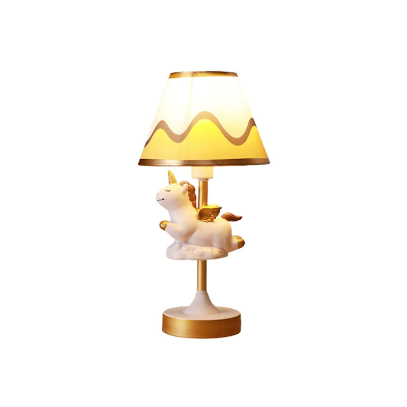 Cartoon 1 Light Table Lighting with Fabric Shade Conical Pink/Blue/Gold Unicorn Nightstand Lamp for Study Room Clearhalo 'Lamps' 'Table Lamps' Lighting' 1062548