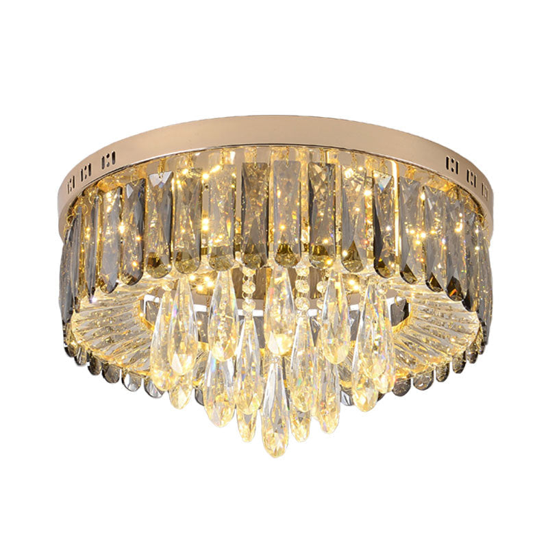 Drum Bedroom Flush Mount Lighting Smoke Gray Crystal LED Modernism Flush Ceiling Lamp Clearhalo 'Ceiling Lights' 'Close To Ceiling Lights' 'Close to ceiling' 'Flush mount' Lighting' 1062617