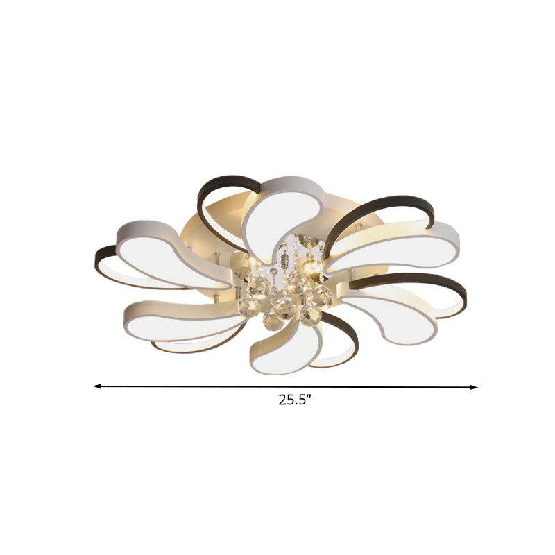Black-White Spiral Heart Semi Flush Lamp Contemporary LED Metal Flush Mount with Crystal Droplet Clearhalo 'Ceiling Lights' 'Close To Ceiling Lights' 'Close to ceiling' 'Flush mount' Lighting' 1062688