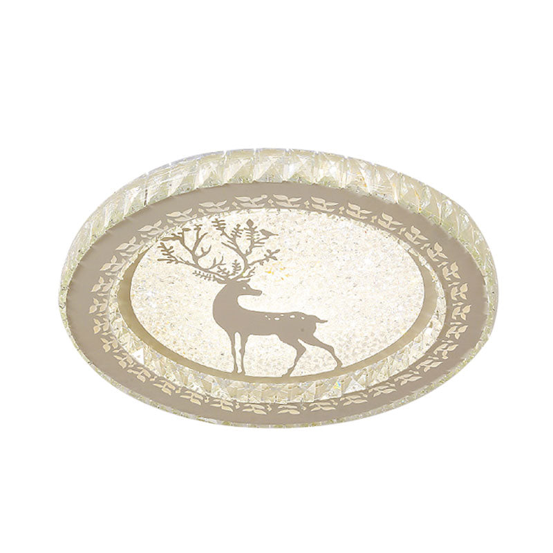 Stainless-Steel Circle Flush Mount Fixture Modernism LED Crystal-Block Flush Light with Deer Pattern Clearhalo 'Ceiling Lights' 'Close To Ceiling Lights' 'Close to ceiling' 'Flush mount' Lighting' 1062695