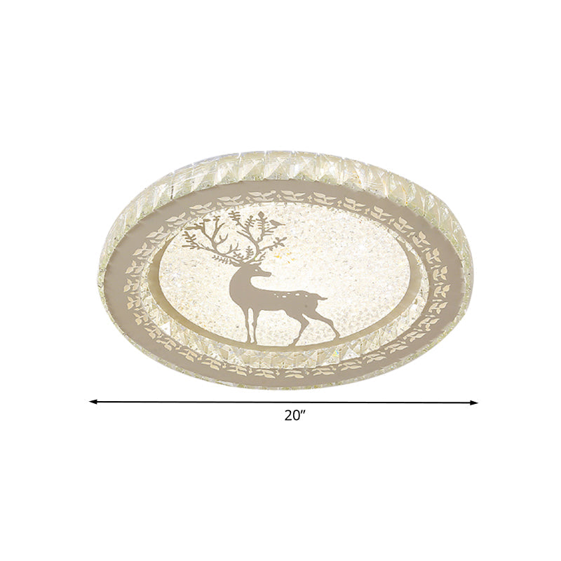 Stainless-Steel Circle Flush Mount Fixture Modernism LED Crystal-Block Flush Light with Deer Pattern Clearhalo 'Ceiling Lights' 'Close To Ceiling Lights' 'Close to ceiling' 'Flush mount' Lighting' 1062696
