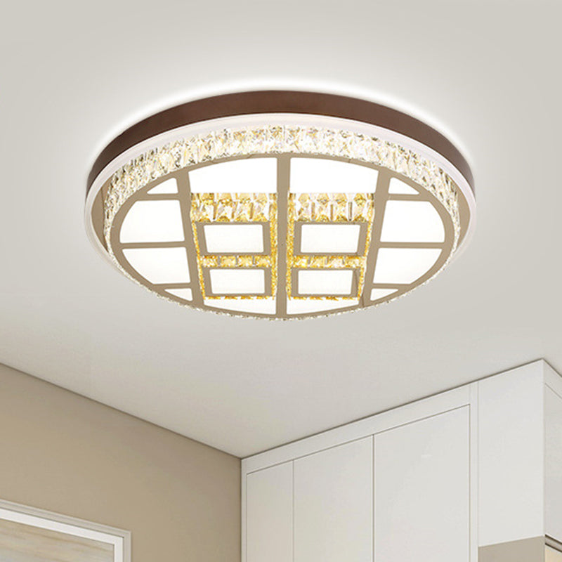 Beveled Crystal Round Ceiling Mounted Light Modernism LED Flush Lamp Fixture in Brown Brown Clearhalo 'Ceiling Lights' 'Close To Ceiling Lights' 'Close to ceiling' 'Flush mount' Lighting' 1062737