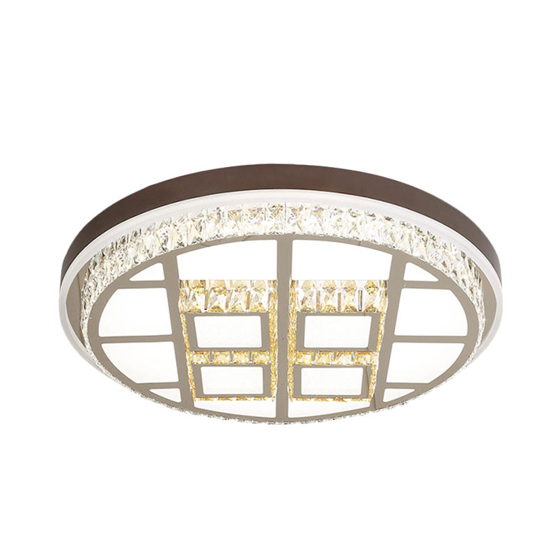 Beveled Crystal Round Ceiling Mounted Light Modernism LED Flush Lamp Fixture in Brown Clearhalo 'Ceiling Lights' 'Close To Ceiling Lights' 'Close to ceiling' 'Flush mount' Lighting' 1062739