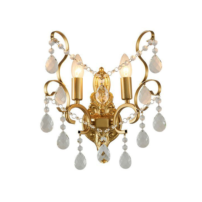 Metal Candle Wall Lamp Fixture Traditional 1/2-Light Living Room Wall Mount Light with Crystal Swag Accent Clearhalo 'Modern wall lights' 'Modern' 'Wall Lamps & Sconces' 'Wall Lights' Lighting' 1062864