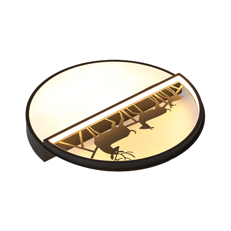 Circle Flush Mount Recessed Lighting Nordic Acrylic Bedroom LED Ceiling Lamp with Deer Silhouette in Grey/Black/White Clearhalo 'Ceiling Lights' 'Close To Ceiling Lights' 'Close to ceiling' 'Flush mount' Lighting' 1062905