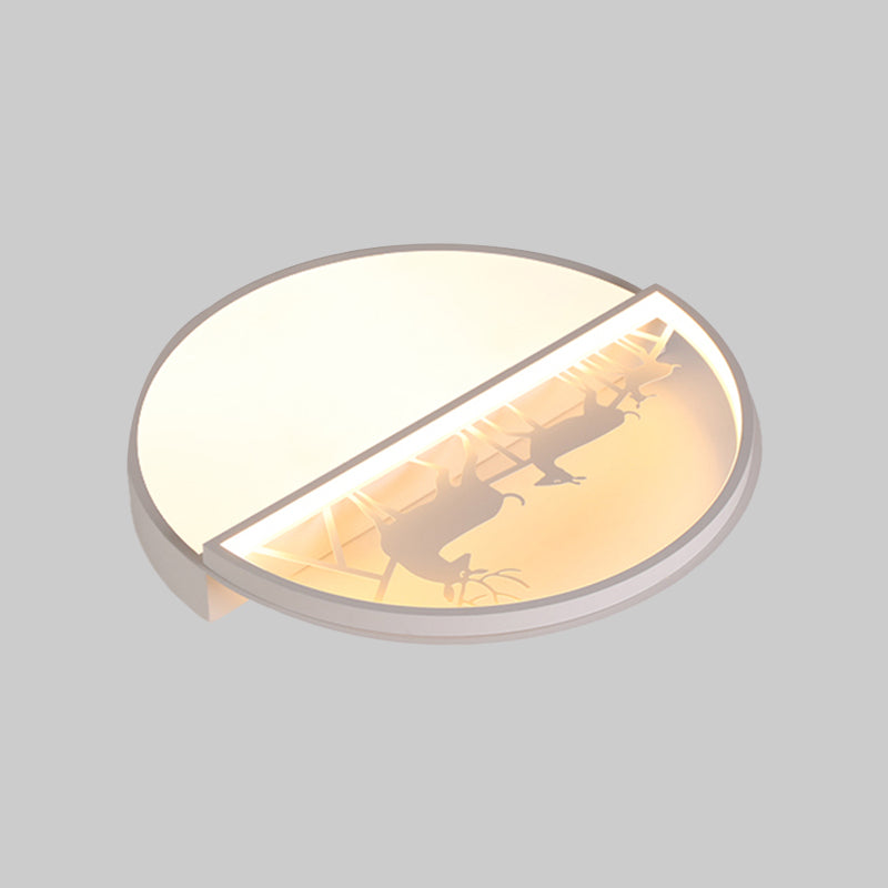 Circle Flush Mount Recessed Lighting Nordic Acrylic Bedroom LED Ceiling Lamp with Deer Silhouette in Grey/Black/White Clearhalo 'Ceiling Lights' 'Close To Ceiling Lights' 'Close to ceiling' 'Flush mount' Lighting' 1062910