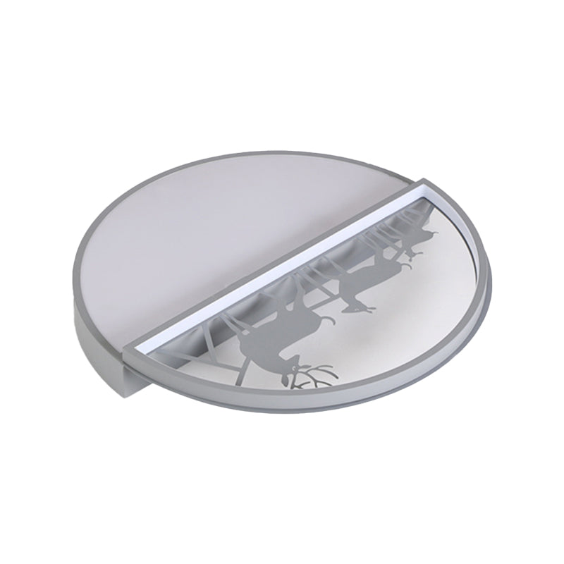Circle Flush Mount Recessed Lighting Nordic Acrylic Bedroom LED Ceiling Lamp with Deer Silhouette in Grey/Black/White Clearhalo 'Ceiling Lights' 'Close To Ceiling Lights' 'Close to ceiling' 'Flush mount' Lighting' 1062914