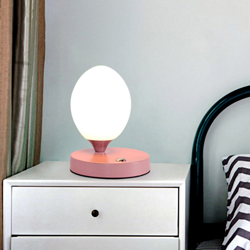 Opal Glass Egg Shell Night Light Macaron Single-Bulb Pink/Blue/Yellow Table Stand Lamp for Bedside Pink Clearhalo 'Lamps' 'Table Lamps' Lighting' 1063009