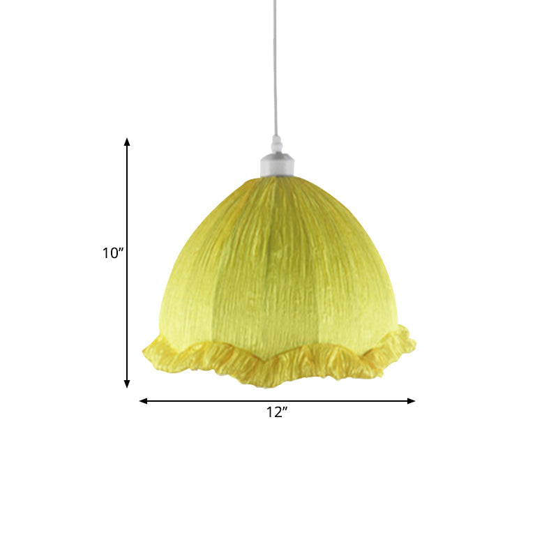 Dome Bedside Down Lighting Pendant Fabric 1 Bulb 12"/16" Wide Modern Hanging Lamp with Scalloped Trim in Yellow Clearhalo 'Ceiling Lights' 'Pendant Lights' 'Pendants' Lighting' 1063041