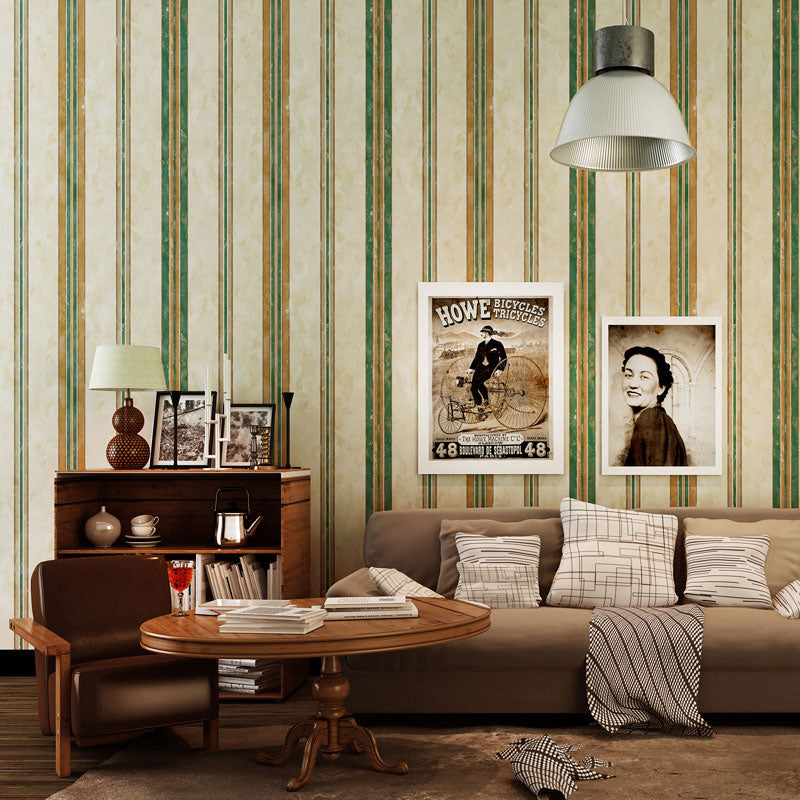 Retro Vertical Stripe Wallpaper Roll in Natural Color Home Decorative Wall Covering, 20.5" by 33' Light Yellow Clearhalo 'Country wall decor' 'Rustic' 'Wallpaper' Wall Decor' 1063264