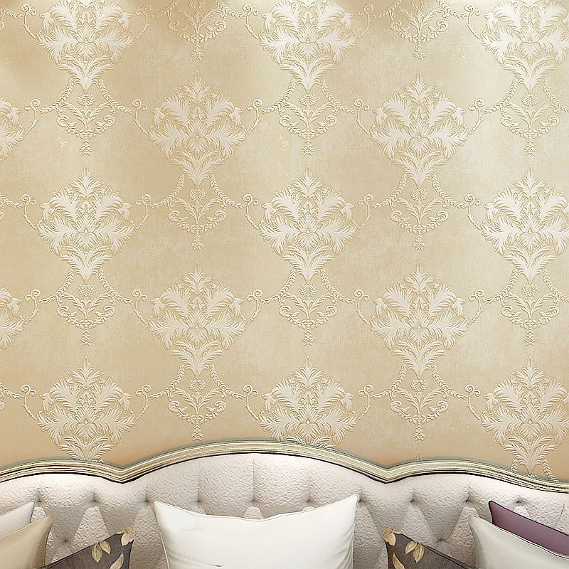 Damask Design Wallpaper Roll for Bedroom in Neutral Color, 33 ft. x 20.5 in, Non-Pasted Beige Clearhalo 'Wall Decor' 'Wallpaper' 1063314
